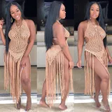 Women Tassel Knitting Two-Ways Tassel Beach Dress