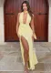 Women Summer Sexy Halter Neck Lace-Up Gathered Slit Dress