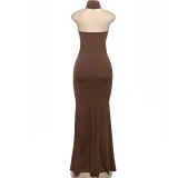 Spring Summer Women's Solid Color Sleeveless Sexy Low-Back Slim Bodycon Dress