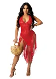 Women Tassel Knitting Two-Ways Tassel Beach Dress