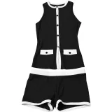 Spring Chic Sexy Women's Contrast Color Sleeveless Button Top Slim Shorts Set