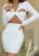 Women Sexy Hollow Long Sleeve Pleated Bodycon Dress