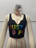 Women Sexy Letter Printed T-Shirt U-Neck Sleeveless Top