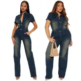 Women Stretchy Washed Denim Jumpsuits