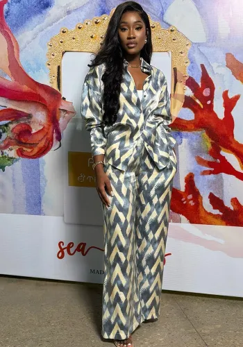 Spring Autumn African Print Long-Sleeved Shirt Trousers Two-Piece Set