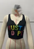 Women Sexy Letter Printed T-Shirt U-Neck Sleeveless Top