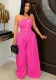 Summer Strapless Metal Button Wide-Leg Jumpsuit