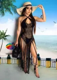 Women Tassel Knitting Two-Ways Tassel Beach Dress