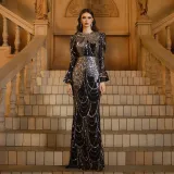 Summer Luxury Long-Sleeve Round Neck Sequin Fishtail Evening Gown