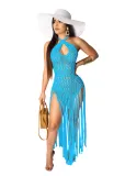 Women Tassel Knitting Two-Ways Tassel Beach Dress
