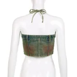 Women Sexy Zipper Strapless Denim Top