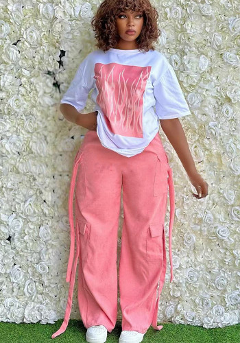 Women Casual Top and Multi-Pocket Pants Two-Piece Set