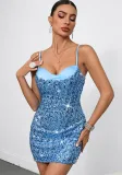 Summer Sexy Low-Back Sequined Strap Short Dress