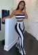 Spring Striped Strapless Crop Top Bell Bottom Pants Set