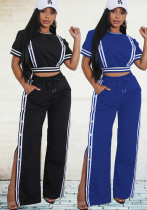 Spring Trendy Wide-Leg Loose Casual Trousers Short Sleeve Crop Top Two-Piece Set