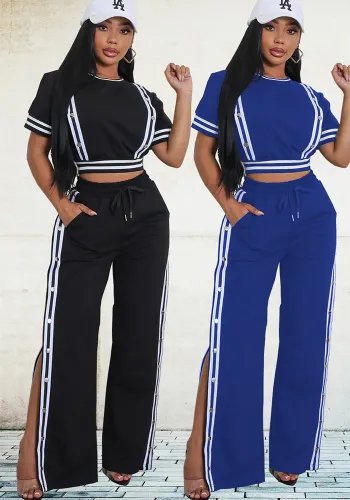 Spring Trendy Wide-Leg Loose Casual Trousers Short Sleeve Crop Top Two-Piece Set