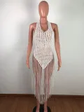 Women Tassel Knitting Two-Ways Tassel Beach Dress