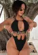 Summer Black Hollow Lace-Up One-Piece Bikini Swimsuit