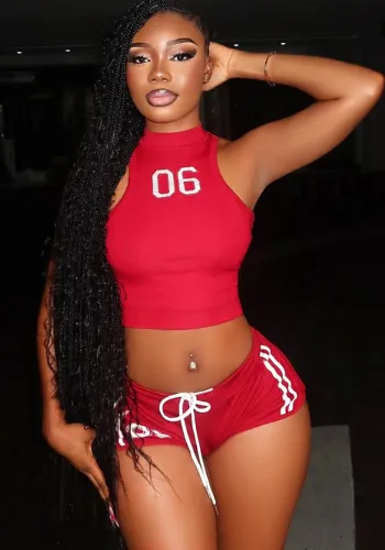 Women American Tank Top Shorts Sports Two-Piece Set