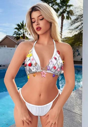 Women Sexy Rainbow Halter Neck Two Pieces Swimwear