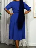 Plus Size Women Summer Two-Piece Set Boat Neck Drawstring Bat Sleeves Skirt Two-Piece Set
