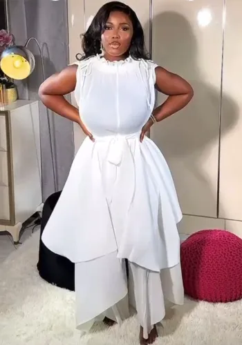 Plus Size African Women Casual Ruffle Edge Pleated Two-piece Set