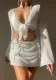 Women White Halter Neck Lace-Up Sexy Swimwear Four-Piece Set