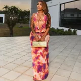Women Elegant Printed Swinging Halter Neck Top and Skirt Two-piece Set