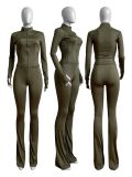 Sports Casual Women's Sexy Tight Fitting Long Sleeve Top Micro Bell Pants Two-Piece Set