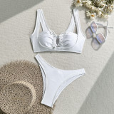 Women Solid Sexy Hollow Tethered Swimwear Two Pieces