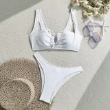 Women Solid Sexy Hollow Tethered Swimwear Two Pieces
