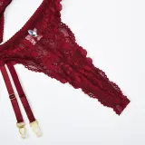 Sexy Lace-Up Sheer Steel Ring 3-Piece Lingerie Set