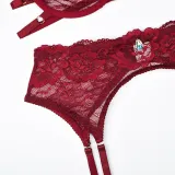 Sexy Lace-Up Sheer Steel Ring 3-Piece Lingerie Set