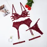Sexy Lace-Up Sheer Steel Ring 3-Piece Lingerie Set