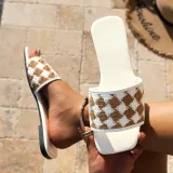 Spring Plus Size Women's Shoes Casual Diamond Plaid Flat Bottom One Foot Stirrup Slippers