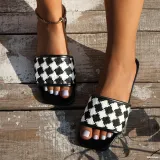 Spring Plus Size Women's Shoes Casual Diamond Plaid Flat Bottom One Foot Stirrup Slippers