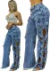 Spring/Summer Women's Side Cutout Denim Patchwork Trousers