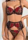 Sexy Floral Embroidery Low-Back Steel Ring 3-Piece Lingerie Set