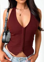 Spring Summer Sleeveless Lace-Up Hollow Out Tank Tops for Women