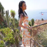Summer Women's Chic Slim Waist Printed Lace-Up Slim Strap Long Dress