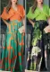 Women's Summer v-Neck Short Sleeve Slim Waist Top Pocket Pants Fashion Printed Two Piece Set