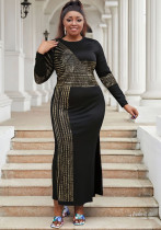 Sexy Long Sleeve Round Neck Beaded Split Dress Plus Size Women's Nightclubwear