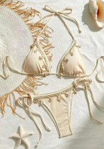 Lace-up Halter Shell Pink Bikini Two Pieces Swimwear