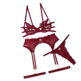 Sexy Lace-Up Sheer Steel Ring 3-Piece Lingerie Set