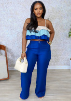 Women's Spring Summer Camisole Ruffle Top High Waist Pants Set