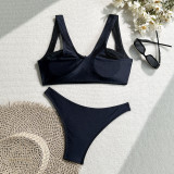 Women Solid Sexy Hollow Tethered Swimwear Two Pieces