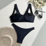 Women Solid Sexy Hollow Tethered Swimwear Two Pieces