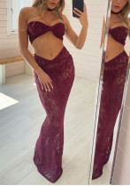 Sexy Lace-Up Lace Two Pieces Bikini Women's Sexy Long Skirt Three Piece Swimwear