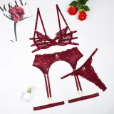 Sexy Lace-Up Sheer Steel Ring 3-Piece Lingerie Set