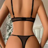 Shiny Beaded Butterfly Embroidered Sheer Mesh Steel Ring 2-Piece Lingerie